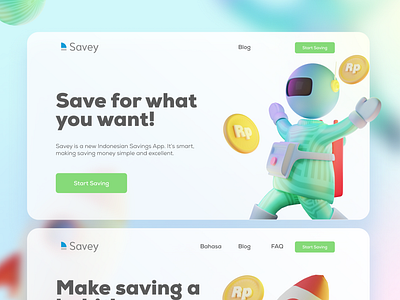 Savey - 3D App Saving Finance 3d app blender branding character design dollar finance illustration money rocket rupiah saving space ux