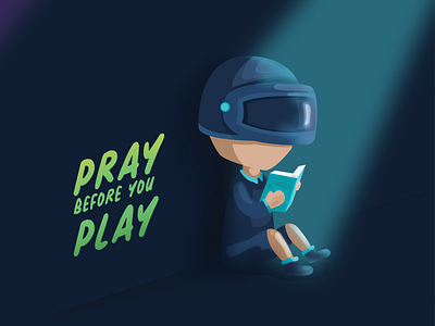 Pray Before Play character design graphic helmet illustrator logo play pray pubg ramadan ui unique vector