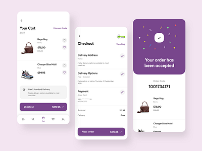 Checkout address app bag cart checkout code delivery design discount icon order payment retail ui ux