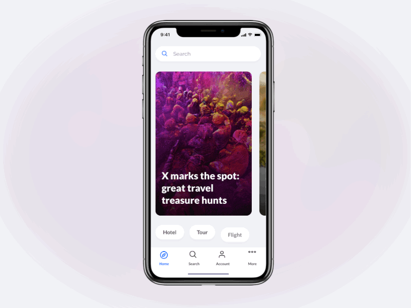 Animation Example | Travel App after effect animation app app design button card design flight free gif hotel icon illistration minimal tour travel trip typography ui ux