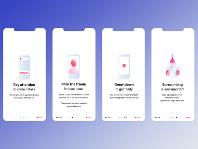 Onboarding animation clean gradient hrocket illustration interview ios iphone job magenta minimalistic mobile onboarding rocket tutorial white