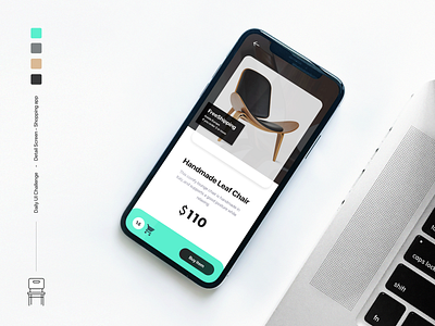 Detail screen - Shopping App apple black and white chair challenge checkout detail furniture ios mobile mobile app mockup product sale shopping ui uiux ux wood