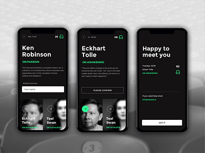 Conference/Lecture app animation apple challenge clean dark design education fun green identity interaction intuitive iphone lecture minimalist design mobile simple ui ux vector