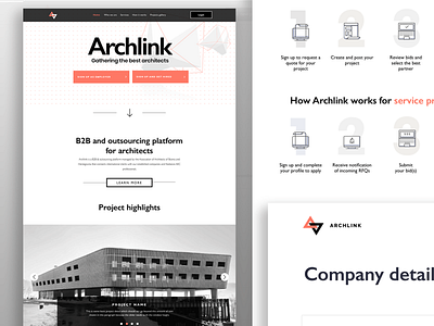 Archlink architecture branding challenge clean design flat orange typography ui ux white