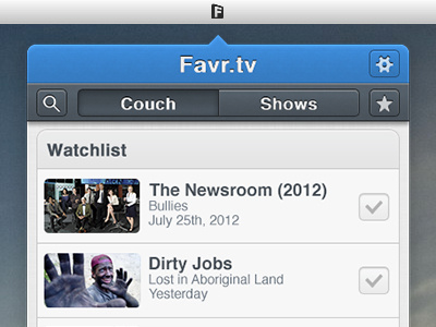 Favr.tv Menu Bar App interface menubar ui