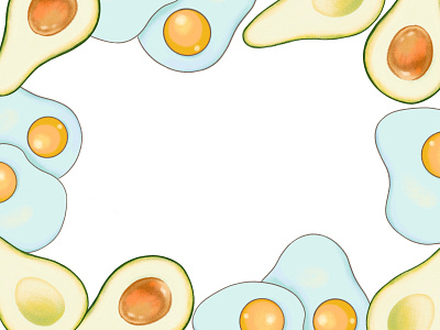 Avocado and fried eggs frame. Breakfast illustration. avoado breakfast eggs frame illustration