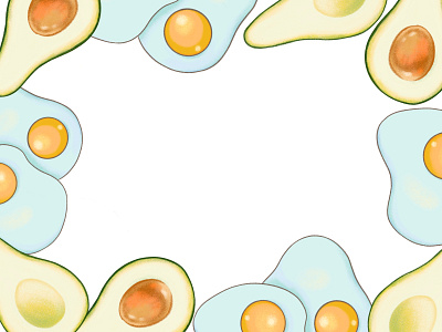 Avocado and fried eggs frame. Breakfast illustration.