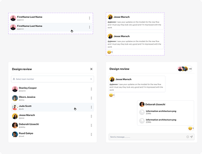 UI components for a chat and team member section ui