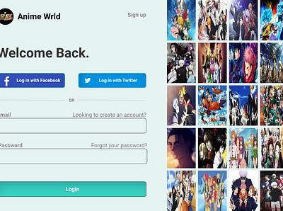 Anime Wrld anime cbc uiux training design graphic design sign in ui ux website