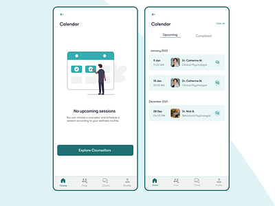Calendar screen and empty state UI for Allevia Therapy App app ui empty state ui home screen ui mobile app ui notification screen product design therapy app ui ui design ux ux design