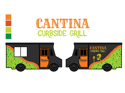 Cantina Curbside Food Truck Design branding concept food food truck green illustration illustrator ingredients orange skull
