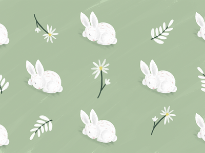 Little Bunnies 🐰💛 animals bunnies drawing flowers green illustrations pastel texture