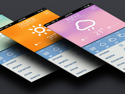 Weather app app color design graphic interface ios orange purple ui weather