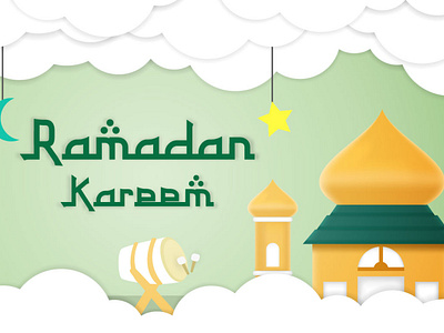 Ramadan Kareem Papercut Template Background background banner card cloud cut design green holy holyday islam kareem month mosque muslim paper puasa ramadan star template