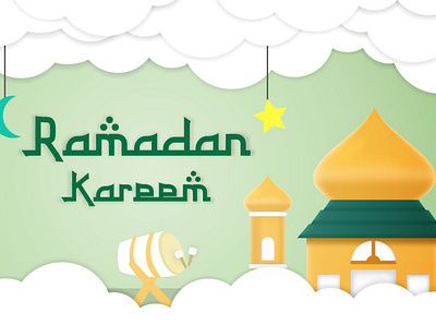 Ramadan Kareem Papercut Template Background background banner card cloud cut design green holy holyday islam kareem month mosque muslim paper puasa ramadan star template