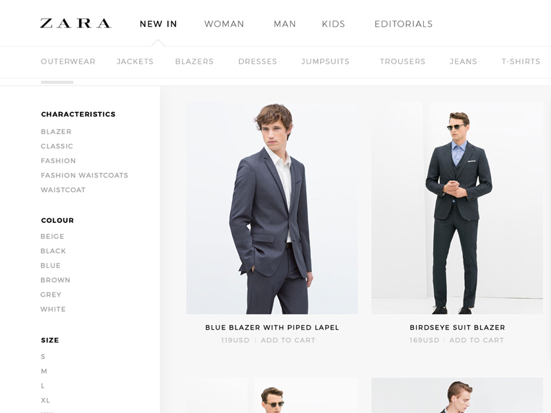 Zara | Category Page Redesign brand bright clean dribbble ecommerce flat grey redesign shopping simple white zara
