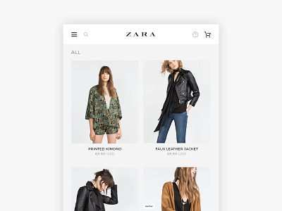 Zara | Application Design app brand clean dribbble ecommerce flat grey redesign shopping simple white zara