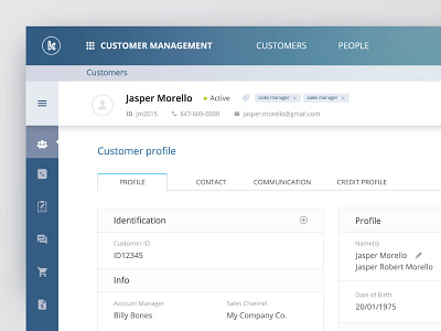 Customer profile app blue clean customer business design interface simple software ui ux web