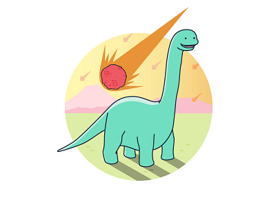 Expect the unexpected cartoon comet dinosaur end of the world illustration vector