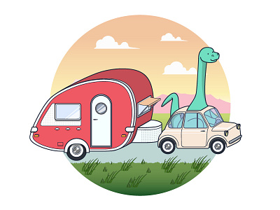 Going places animals branding car cartoon design dinosaur illustration vector