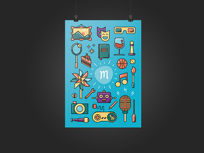 Poster for Mapado basketball blue cake camera colors dice icons illustration music wind wine wrench
