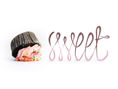 Sweet brown cupcake hand-drawn pink sweet typography