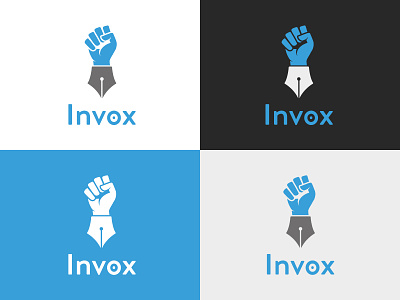 Invox logo design blue content marketing gray ink logo white