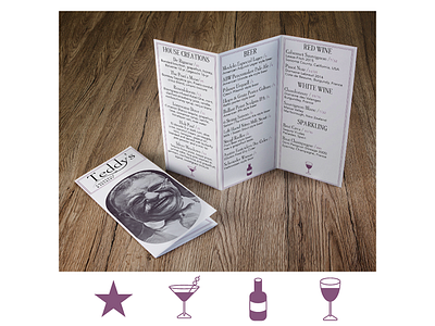 Teddy's Cocktail Menu alcohol beer booze cocktails happy hour hipster menu menus politics print design vintage wine