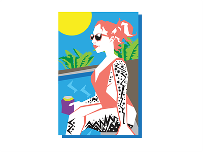 Lynsey At The Pool art atx beer design girls with tattoos graphic design illustration ink inked pinup pool summer swimming swimming pool tattoos texas tropical