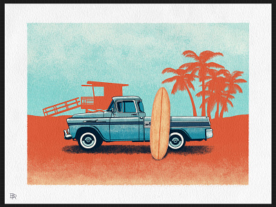 Beach Truck_BRD_11-28-20 beach illustration pickup truck procreate app procreate art procreate brushes retro surf vintage