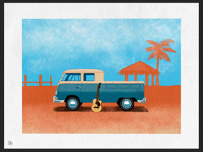 Vintage VW Truck_BRD_11-29-20 beach guitar illustration pickup truck procreate app procreate art procreate brushes retro surf vintage volkswagen vw bus