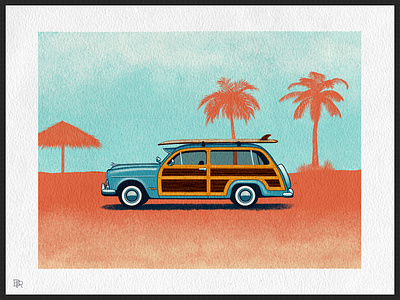 Beach Wagon_BRD_12-3-20 automobile beach car illustration procreate app procreate art procreate brush retro surf vintage wagon wood panel