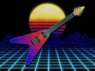 Synthwave Guitar_BRD_1-24-21 1980s flying v guitar illustration music procreate procreate art procreate brushes retro retrowave synthwave vaporware