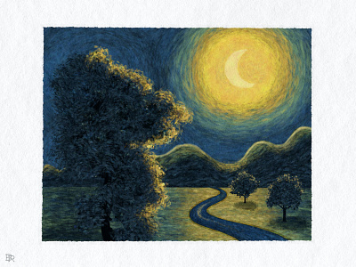 Starry Night Landscape_BRD_6-27-21 illustration landscape nature procreate brushes