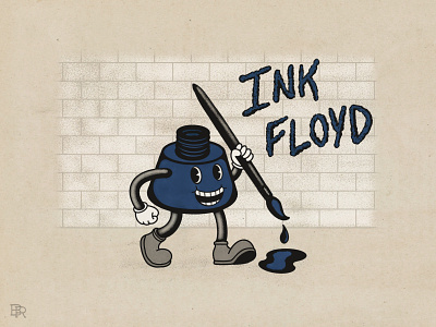 Ink Floyd Mascot_BRD_7-29-21 character design illustration ink inkblot mascot pink floyd procreate procreate brushes retro rubberhose
