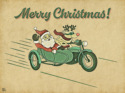 Merry Christmas_BRD_12-13-21 christmas illustration logo motorcycle procreate brushes reindeer rudolph santa side car vintage