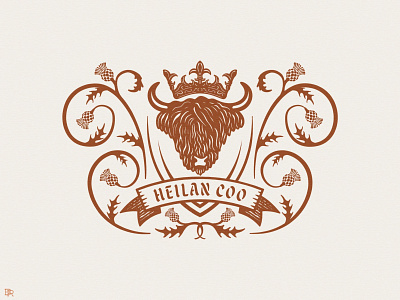 Heilan Coo Crest_BRD_1-8-22 coat of arms crest heilan coo highland cow illustration procreate procreate brushes thistles