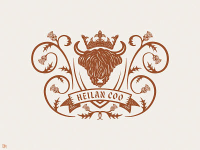 Heilan Coo Crest_BRD_1-8-22 coat of arms crest heilan coo highland cow illustration procreate procreate brushes thistles
