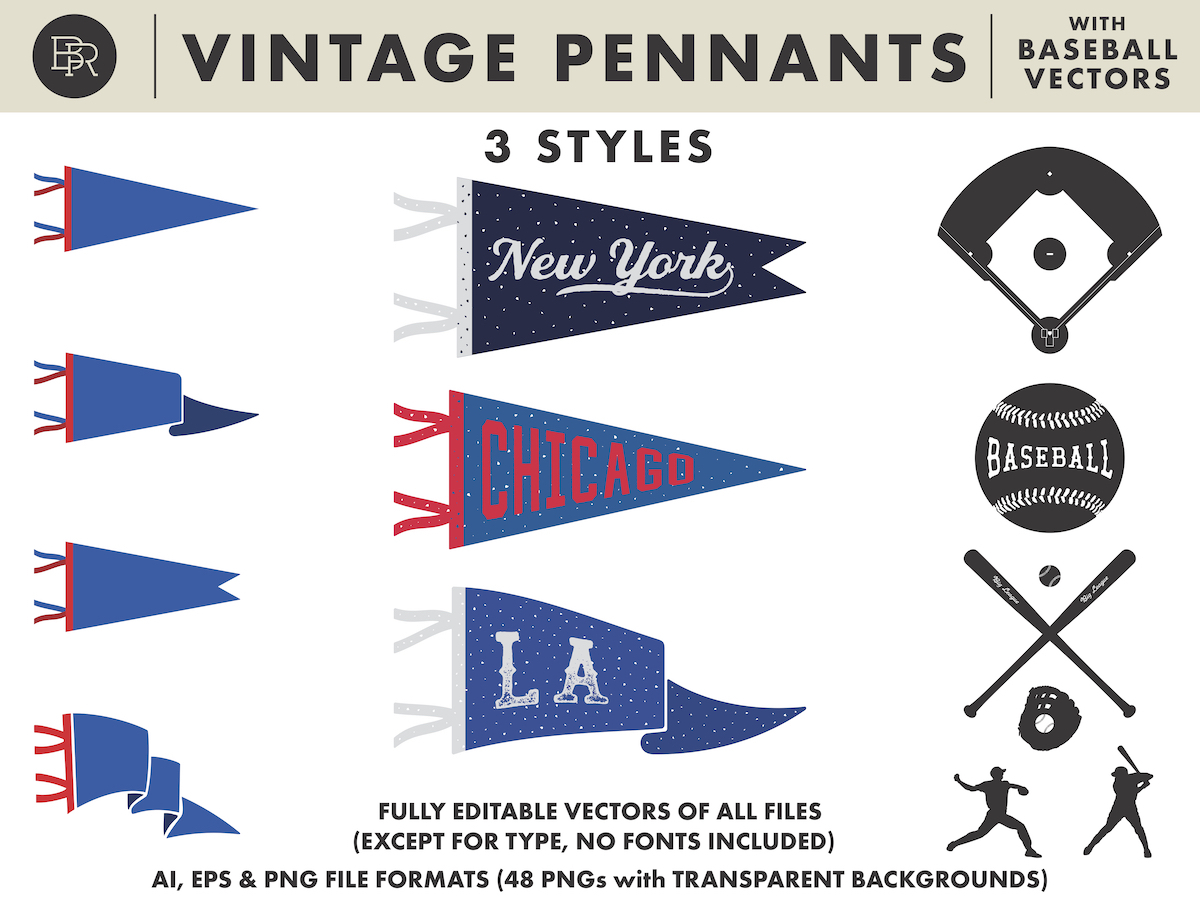 Vintage Sports Pennants_BRD_3-18-19 baseball flags illustrator pennants retro sports vector vintage