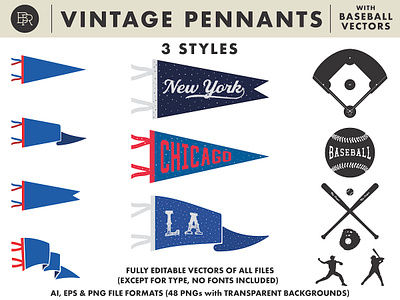 Vintage Sports Pennants_BRD_3-18-19 baseball flags illustrator pennants retro sports vector vintage
