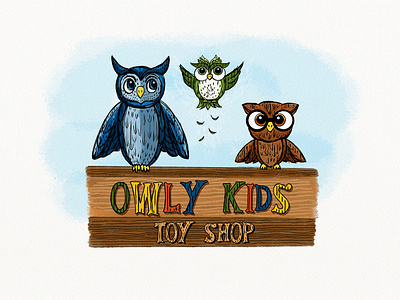 Owly Kids Toy Shop Illustration/Mural BRD_3-22-19 apple pencil birds illustration owl owls procreate app toy store