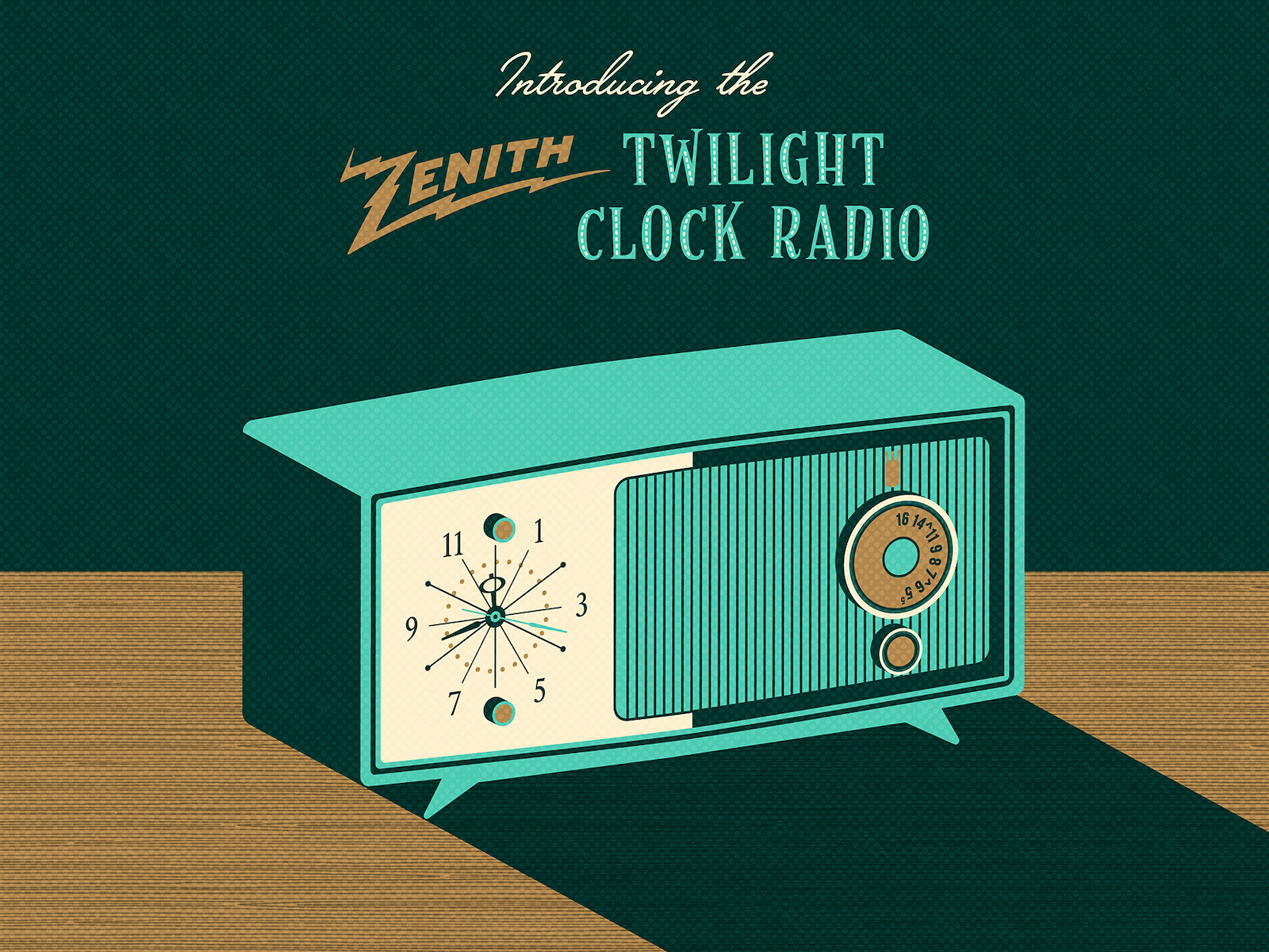 Mid-Century Radio_BRD_10-18-19 clock radio halftone high contrast illustration illustrator mid-century radio retro vector vintage