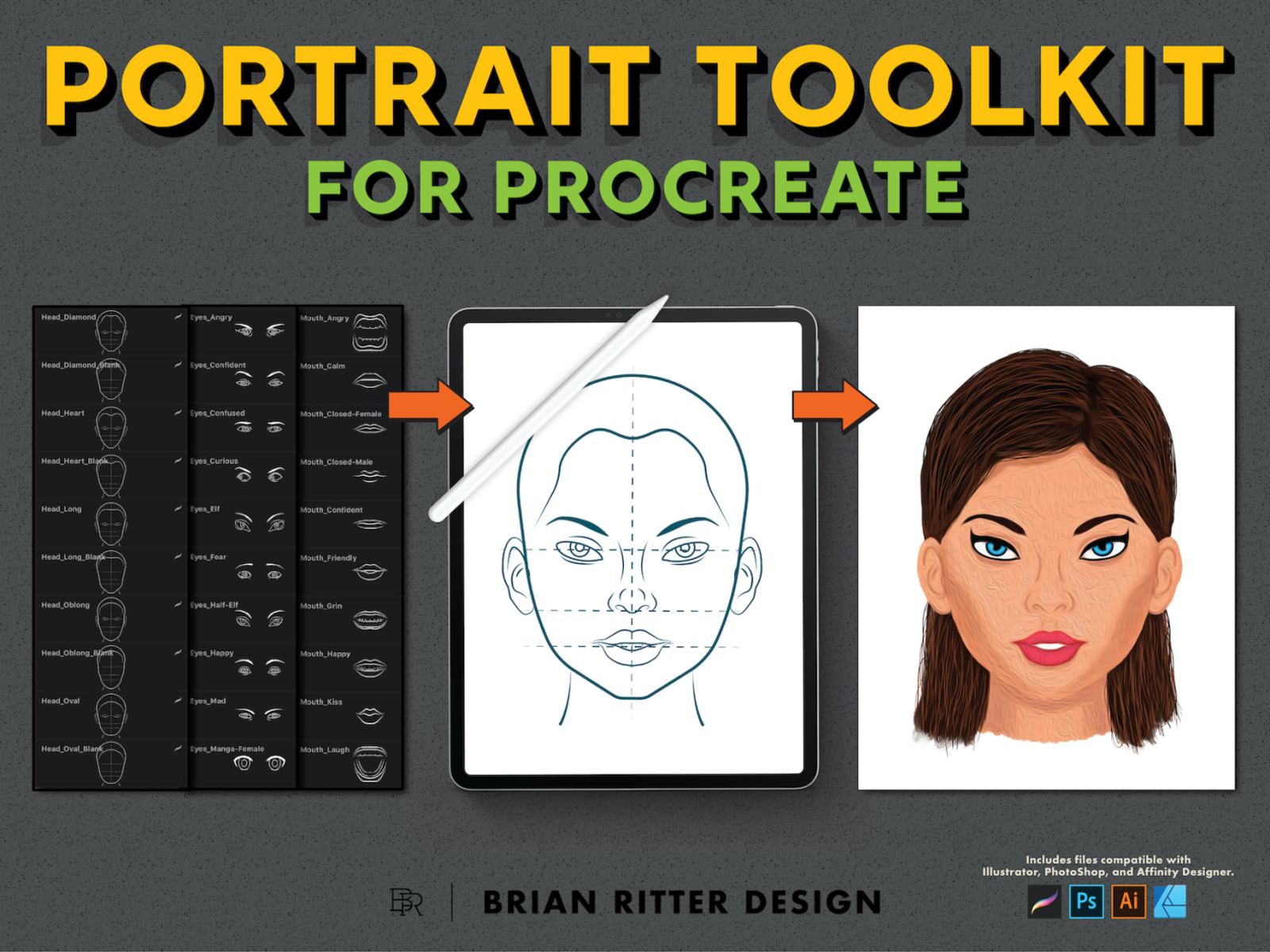 Portrait Toolkit_BRD_1-18-20 affinity designer avatar brushes character drawing drawing aid illustration illustrator photoshop portrait portrait painting procreate procreate brushes