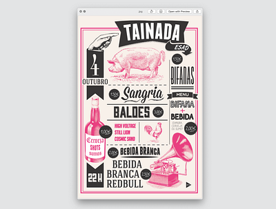Poster TAINADA american reto barbeque branding design etching graphic design lettering pink poster art publicity design retro