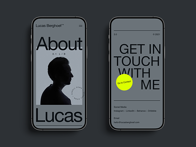Lucas Berghoef - Portfolio 3.0 - Mobile About Page berghoef black branding case study cases design gray grey logo lucas lucas berghoef portfolio typography ui visual identity white