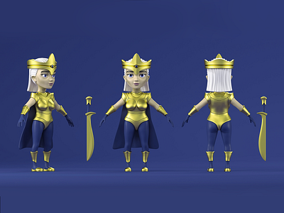 Queen Of Swords T-Pose character design character modeling clash of clans crown digital 3d game game art gold queen supercell sword