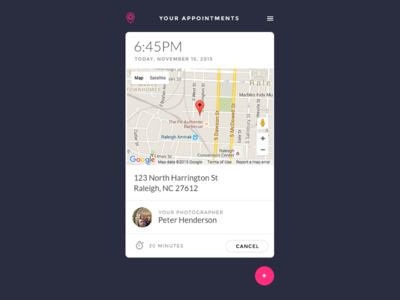 Upcoming Appointment mvp uber like web app