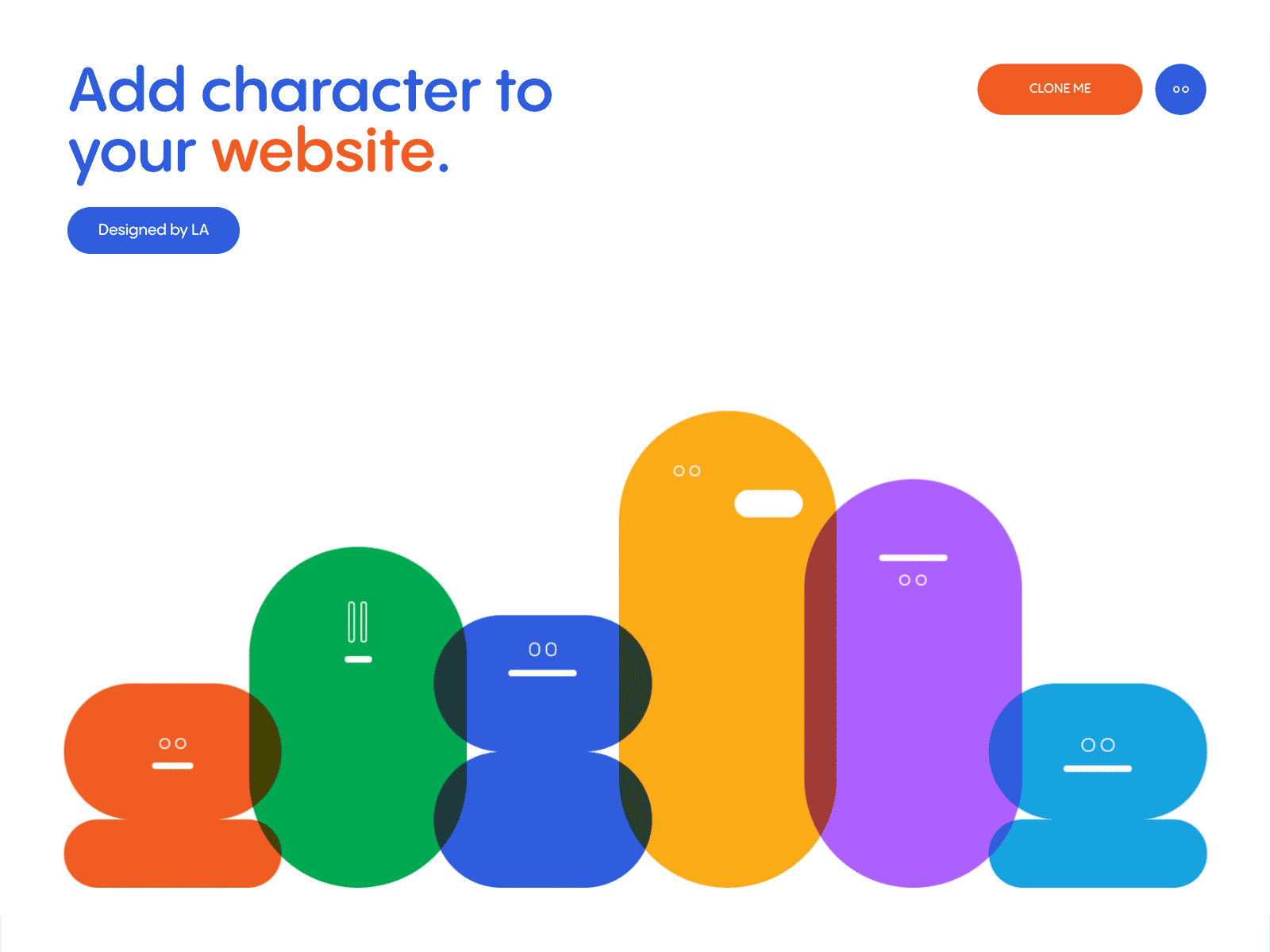 Fun character animations using Webflow. animation bold character colorful css fun html landing page minimal simple webflow