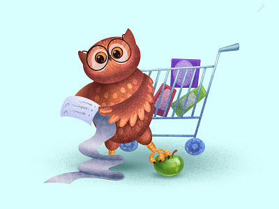 Shopping animals bird character checklist illustration owl shopping