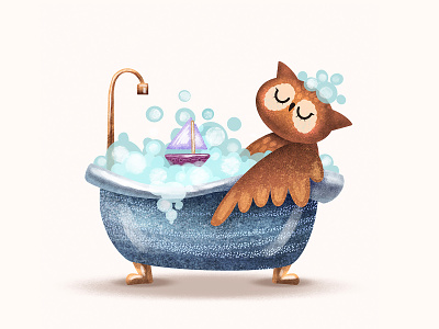 Relax animals bath bird calmness character illustration owl relax spa